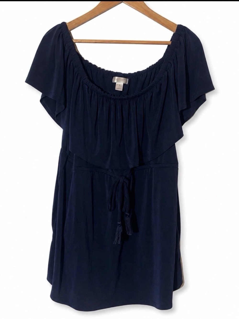 Motherhood Maternity Navy Blue Ruffle Off Shoulder Dress XL